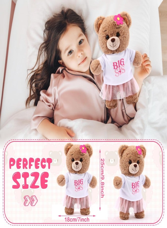 Civaner Big Sister Gifts for Girls 9.8" Bear Stuffed Animal with Removable White T-Shirt Pink Skirt Big Sister Plush Bear to Celebrate Girl Promoted to Sis Newborn Siblings Baby Shower Birthday Gift - Image 2